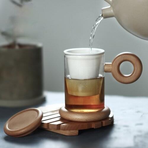 Tea cup ceramic three-piece mug filter hot drink glass home office ceramic glass tea set