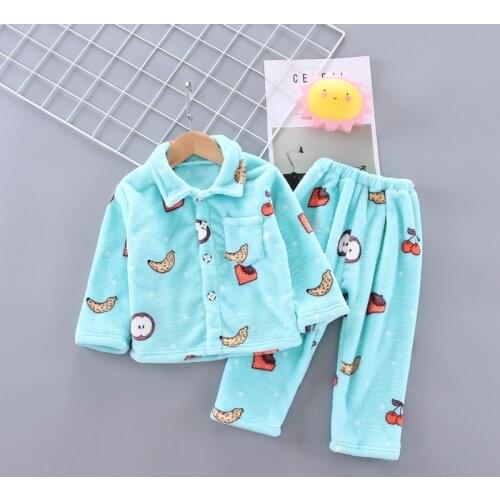 Winter Flannel Kids Pajamas Sets Child Warm Sleepwear Cartoon cartoon Print Baby Girls Boys Nightwear Children Pajamas For Girls