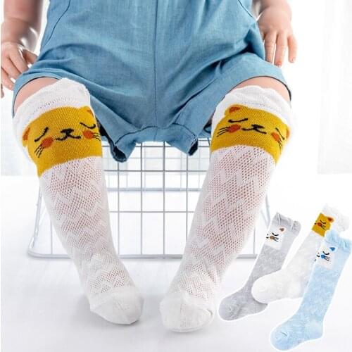 Newborn Anti-mosquito Cute Cat Style Summer Hollow Cotton High Socks Summer Over the Knee Stockings Childrens Long Socks