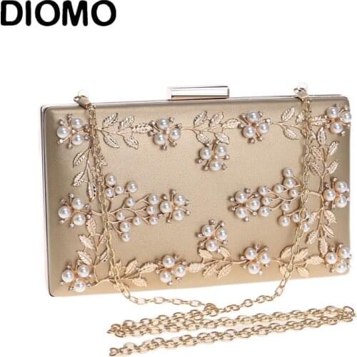 DIOMO Evening Bags Ladies Fashion Luxury Pearl Flowers Chain Clutch Purse Wedding Party Women Trend Banquet Bags