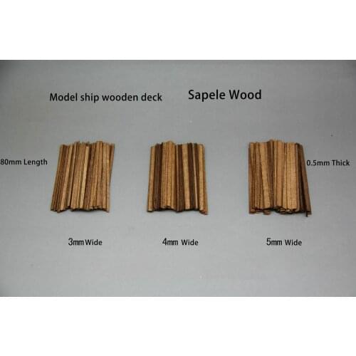 Sapele Wood Deck Panels 0.5x80mm for Wooden Ship Kit - Pack of 80 Free Ship