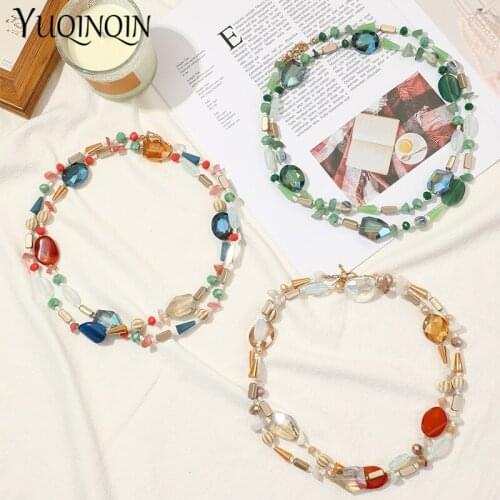Colorful Trending Summer Necklaces For Teen Girls Aesthetic Color Long Necklaces For Women 2021 Bohemian Layers Cute Necklace