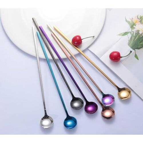 1PC Teadrop Cocktail Spoons Rainbow Coffee Scoop Long Handle Stir Spoon Eco-friendly Kitchen Bartender Tools Bar Accessories