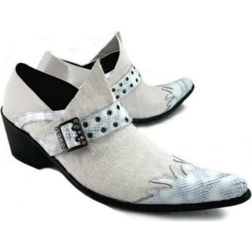 Mens Stylish Dress Pointy Toe Buckle Cuban Heels Leather Formal Wedding Shoes Match Colors Plus Size 2Colors