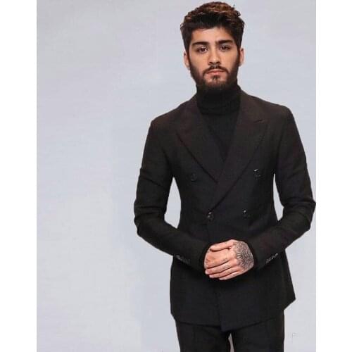 Mens Wedding Suits Black Groom Tuxedo Peaked Lapel Trajes de hombre Double Breasted 2 Piece(Coat+Pants)Man Costume Terno