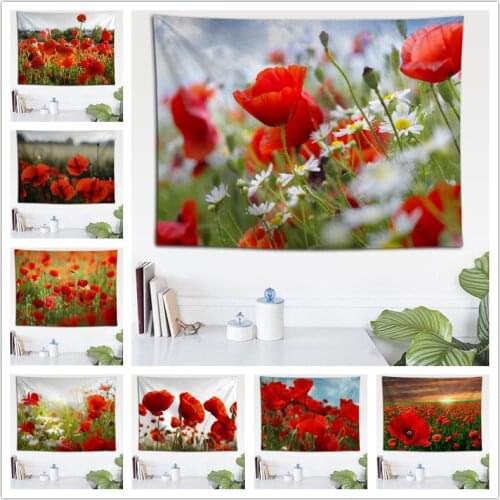 Custom Flowers Poppy Wall Cloth Hanging Tapestry Wedding Party Gift Bedspread Beach Towel Yoga Picnic Mat 140X200cm