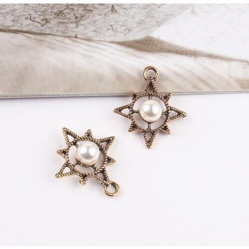 5PCS New retro octagonal pendant with pearls, handmade DIY hair accessories, hairpin brooch, alloy accessories