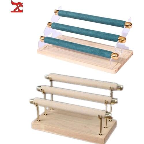 New Velvet T Bar with Wooden Board Jewelry Stand Portable Watch Bracelet Headband Holder Bangle Display Showing Organizer Girls