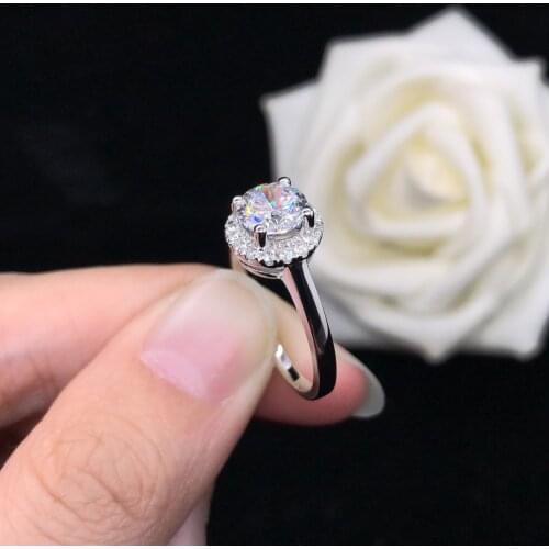 Test Positive 1Ct 6.5mm D Color VVS1 Moissanite Engagement Ring AU585 14K White Gold Ring Anniversary Diamond Female Jewelry