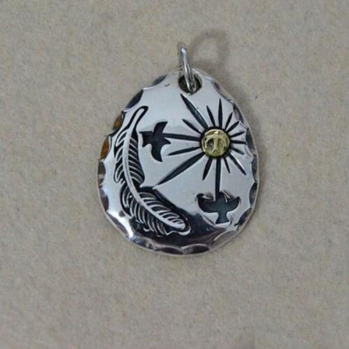 Sterling Silver Necklace Bird Feather Pendant Female Retro Pendant Male Tag