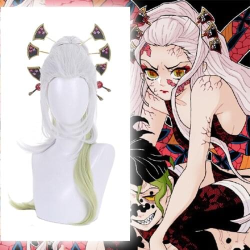 Anime Comic Demon Slayer Kimetsu no Yaiba Cosplay Wigs Daki Cosplay Wig Heat Resistant Synthetic Wig Long White Straight Hairs