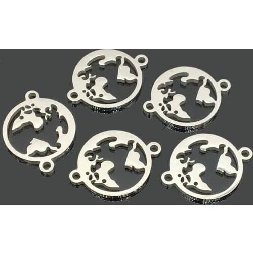 10pcs World Map Stainless Steel Charm High Polished Stainless Steel Accessory Pendant for DIY Jewelry Making