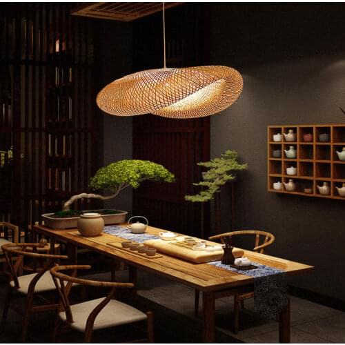 Nordic Creativity Bamboo Art Led Pendant Lights,Retro Rattan Art Lamp Decoration Garden Restaurant Tea House Indoor Lighting