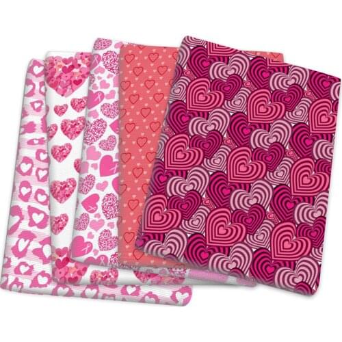 Pink LOVE Heart Valentines Day Polyester Cotton Sewing Quilting Fabrics Needlework Material DIY Handmade Cloth,1Yc14413