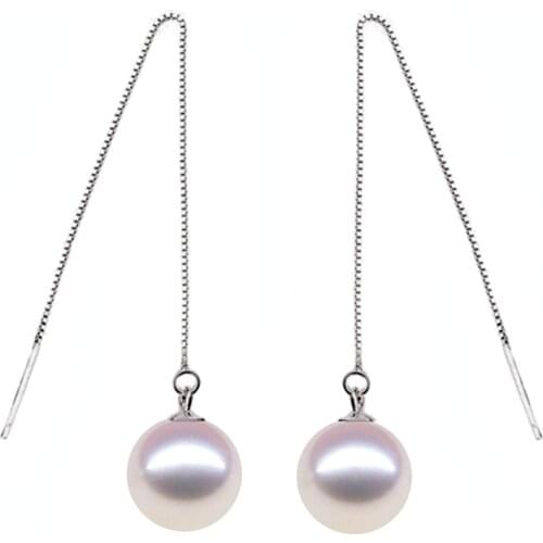 Hot s925 sterling silver tassel earrings Rounded pearl Earrings Fashion sterling silver earrings for women and girl