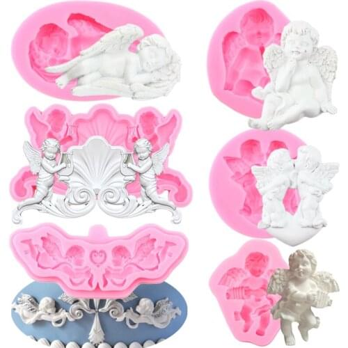 Angels Silicone Mold Cake Border Fondant Molds Baby Birthday Cake Decorating Tools Candy Cupcake Topper Chocolate Gumpaste Mould