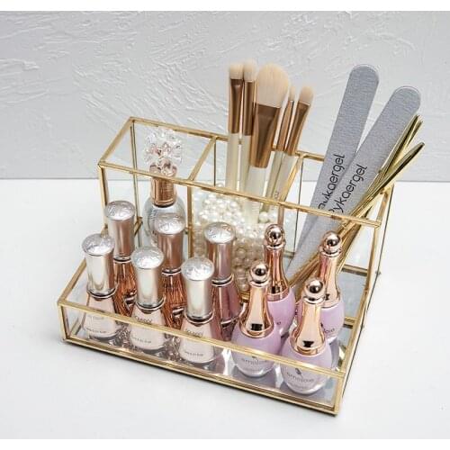 Glass Makeup Organizer Golden Cosmetic Storage Box Pencil Box Perfume Makeup Tools Lipstick Organizer