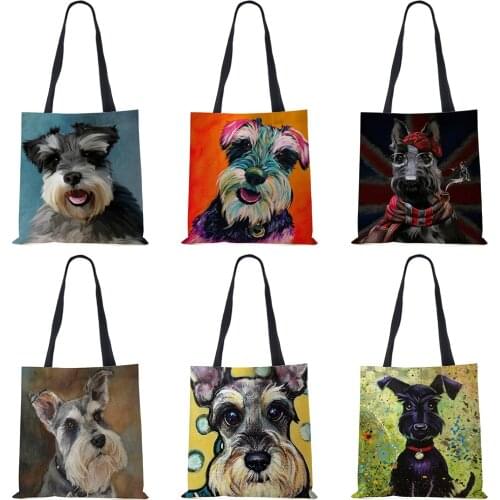 Schnauzer Dog Painting Handbags For Women Lady Korean Shoulder Bag Casual Shopping Shopper Bags Large Capacity