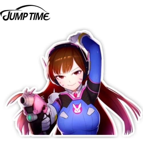Jump Time 13cmx8.8cm Overwatch Anime D.Va Hana Song Peeker Cute Girl Car Stickers Waifu Decals Car Styling Motor Car Accessories