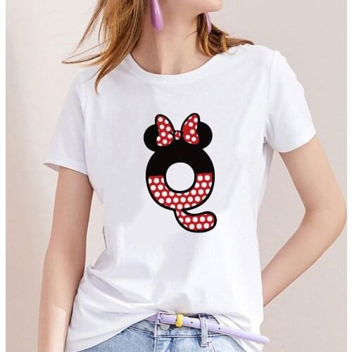 Disney Letter Name Combination Minnie Mouse Alphabet Font Dresses for Women Short Sleeve Graphic Harajuku Street TShirt