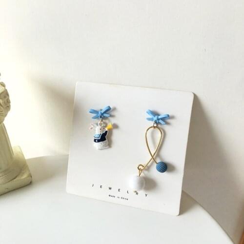 Bow rabbit enamel earrings for women temperament asymmetrical earring