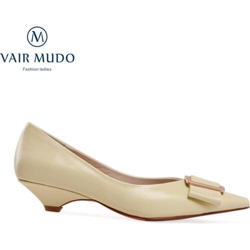 VAIR MUDO Fashion Women Pumps Shoes Spring Autumn Elegants Mary Janes Genuine Leather Sewing Pointed Toe Office & Career D182L