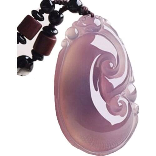 Women Necklace Pendant Pink Chalcedony Ruyi Double PIXIU Agate Pendant Free Chain for Female Fine Jade Jewelry