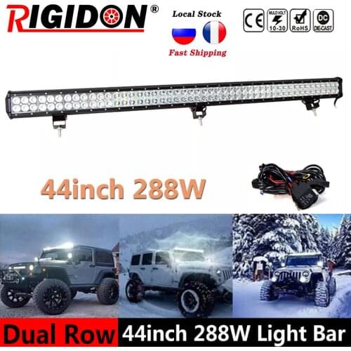 RIGIDON 2-rows 44inch 288w Straight Led Light Bar Work Light 3D led bar 4x4 Truck ATV Car Roof Offroad Driving Light 12V 24V