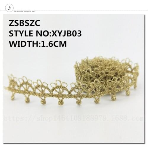 1.6CM Width 10Yards Vintage Gold Lace Trim Lace Fabric Wedding Craft Glitter Crocheted DIY Craft Gift Packing Sewing Supplies
