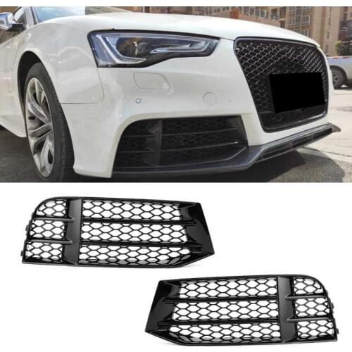 1 Pair Glossy Black Honeycombs Mesh Fog Light Grilles Grills Cover Fit for RS5 B8.5 2013 2014 2015 2016 Fog Lamp Guard