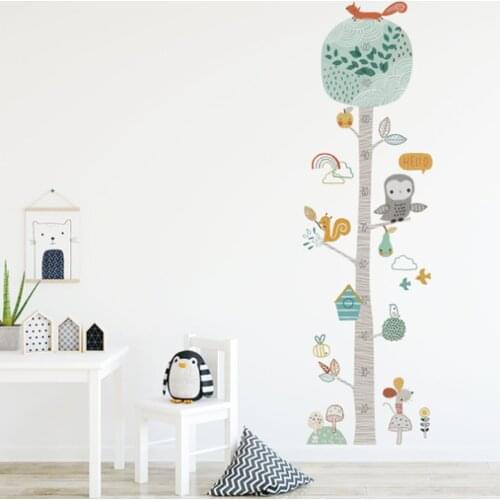 1Pcs/Set Creative Wallpaper DIY Forest Tree Height Measure Wall Sticker Kids Room Nursery Child Growth Chart Gift Animal Decor
