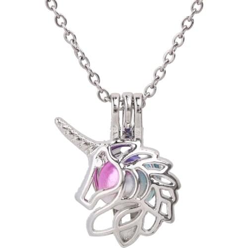 1pc Silver Plated Unicorn Pearl Cages Pendant Necklace Jewelry for Oyster Pearls Aroma Perfume Essential Oil Lockets Diffuser