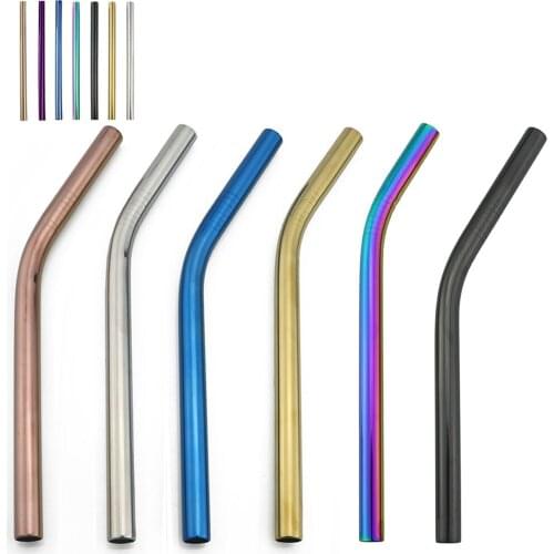 100pcs Bend Colorful Stainless Steel Straws Bubble Tea 12mm Reusable Drinking Straw Milk Tea Metal Straw With Brush Wholesale