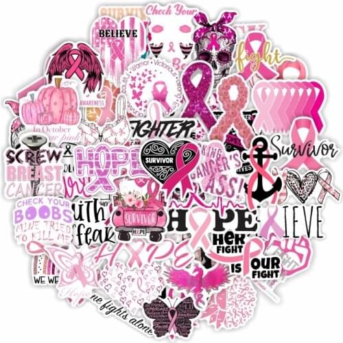50PCS Pink Ribbon Charity Action Inspirational Graffiti Stickers For Guitar Skateboard Snowboard Luggage Decals Sticker F4