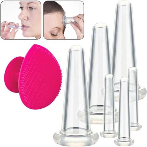 7pcs Cupping Facial Set Face And Eye Cupping Massage Kit With Silicone Cleansing Brush For Face And Eye Cupping Massage