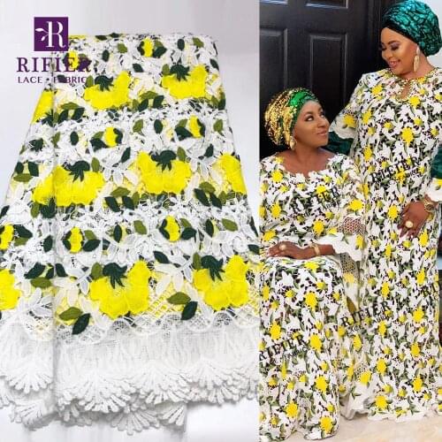African Dry Lace 2020 High Quality Swiss Voile In Switzerland Yellow Flower Embroidered Cotton Fabrics Wedding Bride Material
