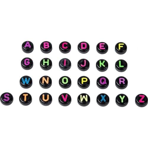 Acrylic Flat Round Beads DIY Color Word Black Background English Letters Flat Round Beaded Jewelry Accessories alphabet beads