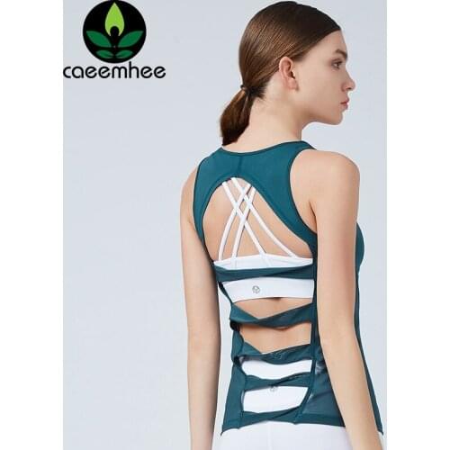 CAEEMHEE Hollow Out Yoga Tops Women Running Gym Vest Sleeveless Fitness Shirts Quick Dry Breathable Workout Top Sports Tank Tops