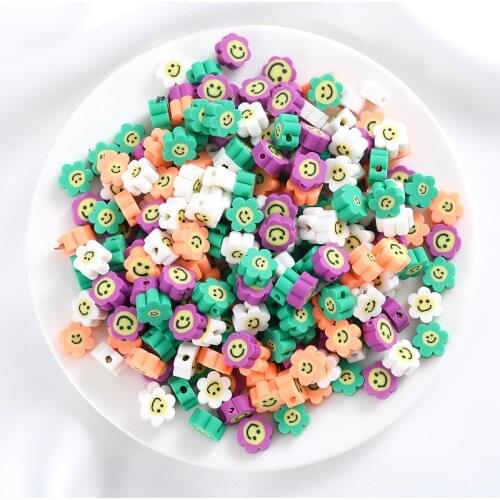 50/100Pcs Polymer Clay Loose Spacer Beads Cute Flower Shape Smile-Face Clay Beads For Jewelry Making DIY Necklace Accessories