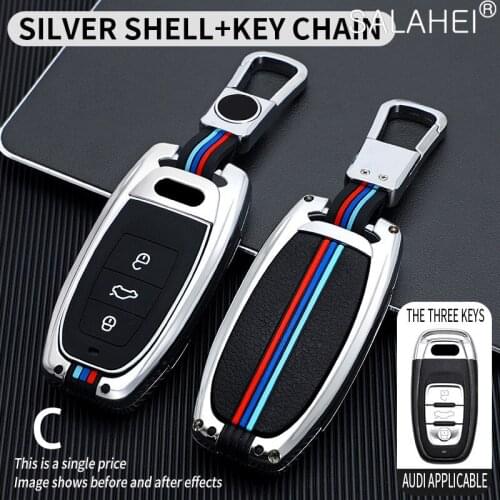 Zinc Alloy + Silica Gel Car Key Cover Fob Case For Audi A1 A3 A4 A5 A6 A7 A8 Quattro Q3 Q5 Q7 2009 2010 2011 2012 2013 2014 2015
