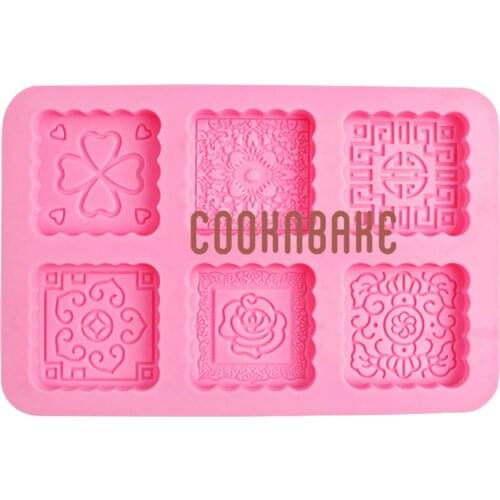 COOKNBAKE Flower Moon Cake Silicone Mould 6 Cavity Square Pudding Mooncake Cake Chocolate Baking Tool Handmade Soap Resin Mold