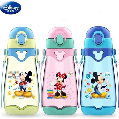 Disney cartoon childrens straws Drink cup leak-proof and fall tritan water tumblerful double cover strap student Drink cup