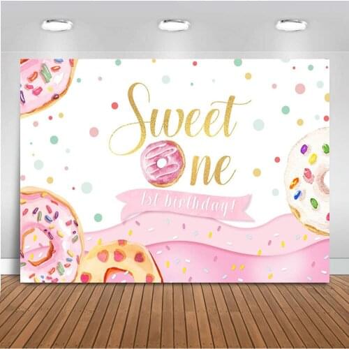 Sweet One Donut Backdrop Newborn Baby 1st Birthday Party Background for Photo Shoot 7x5ft Donuts First Happy Birthday Backdrops