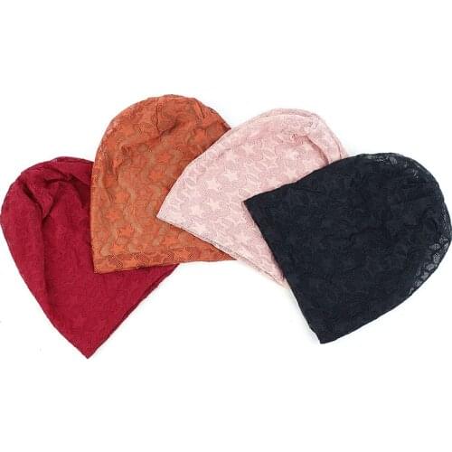 Geebro Women Casual Lace Double-layer Beanie Star Shape Hats Soft Fashion Cap Elastic Warm Beanies Skullies Breathable Bonnets