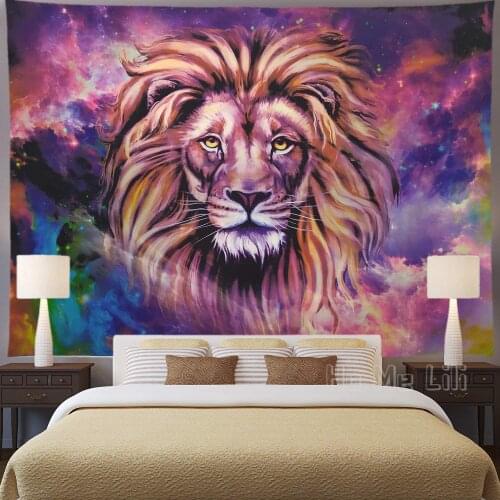 Lion Starry Sky Tapestries Hippie Bohemian Animal Galaxy Vivid African Lion Wall Tapestry For Living Room Bedroom