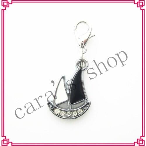 Hot selling 20pcs/lot crystal sail boat dangle charms lobster clasp charms for floating lockets pendant charms diy jewelry