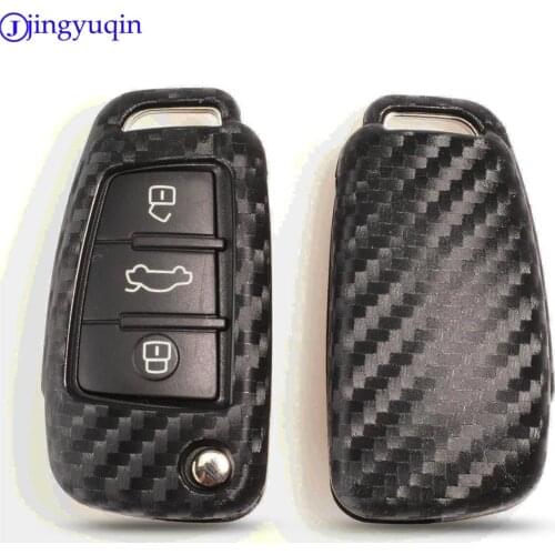 Jingyuqin 10p 3 Buttons Carbon Fiber Patten For Audi S Line A1 A2 A3 TT Q3 R8 S6 S7 SQ5 RS5 Foding Flid Key Cover Case