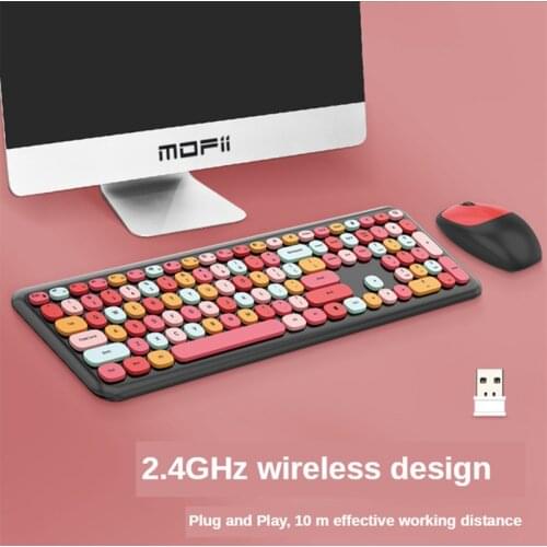 Punk Macaron Color Wireless Keyboard and Mouse Combo Girls Small Lovely Chocolate Silent Infinite Fresh Candy Color Keyboard
