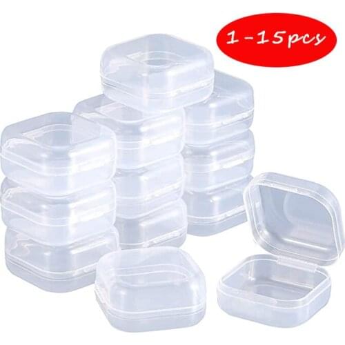 1-15Pcs Mini Plastic Storage Containers Box Portable Square Transparent Box Jewelry Storage Case Finishing Container Organizer