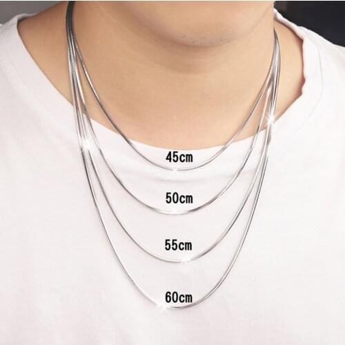 MIQIAO 925 Sterling Silver Snake Chain Long 40 45 50 55 60 CM Coarse Wide 1.2 1.5 1.8 2.0 MM Platinum Color Women Men Necklace